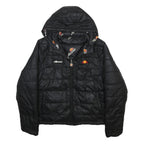 ELLESSE Womens Black Reversible Puffer Jacket UK 10 Polyester Zip Hooded Plain