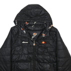 ELLESSE Womens Black Reversible Puffer Jacket UK 10 Polyester Zip Hooded Plain