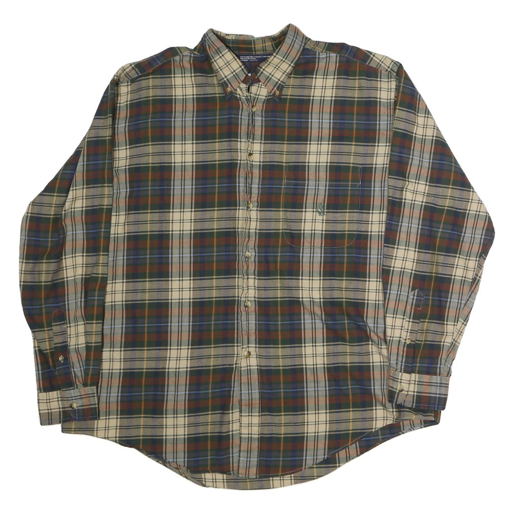 NAUTICA Mens Blue Beige Green Plaid Shirt XL Button-Down Long Sleeve Cotton