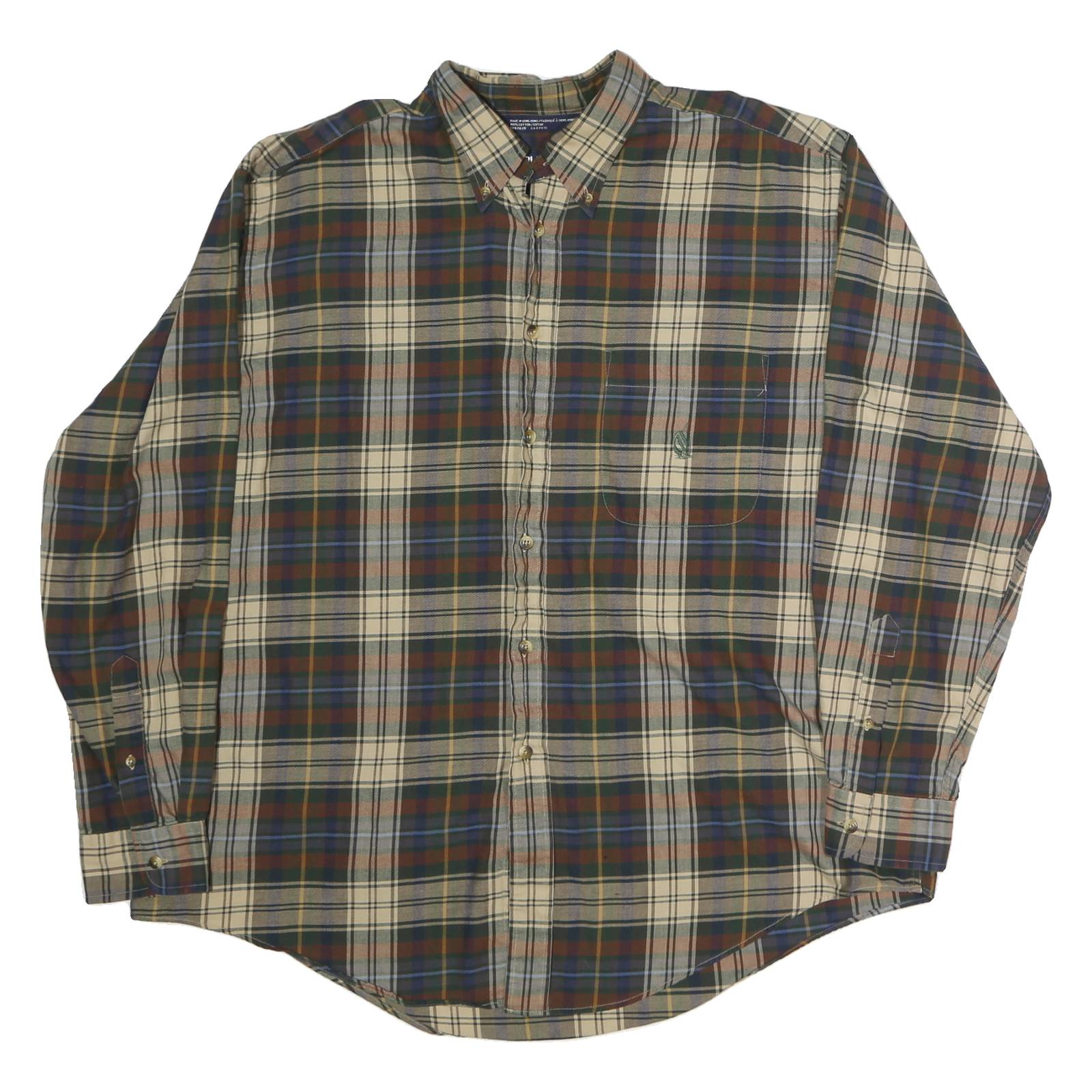 NAUTICA Mens Blue Beige Green Plaid Shirt XL Button-Down Long Sleeve Cotton