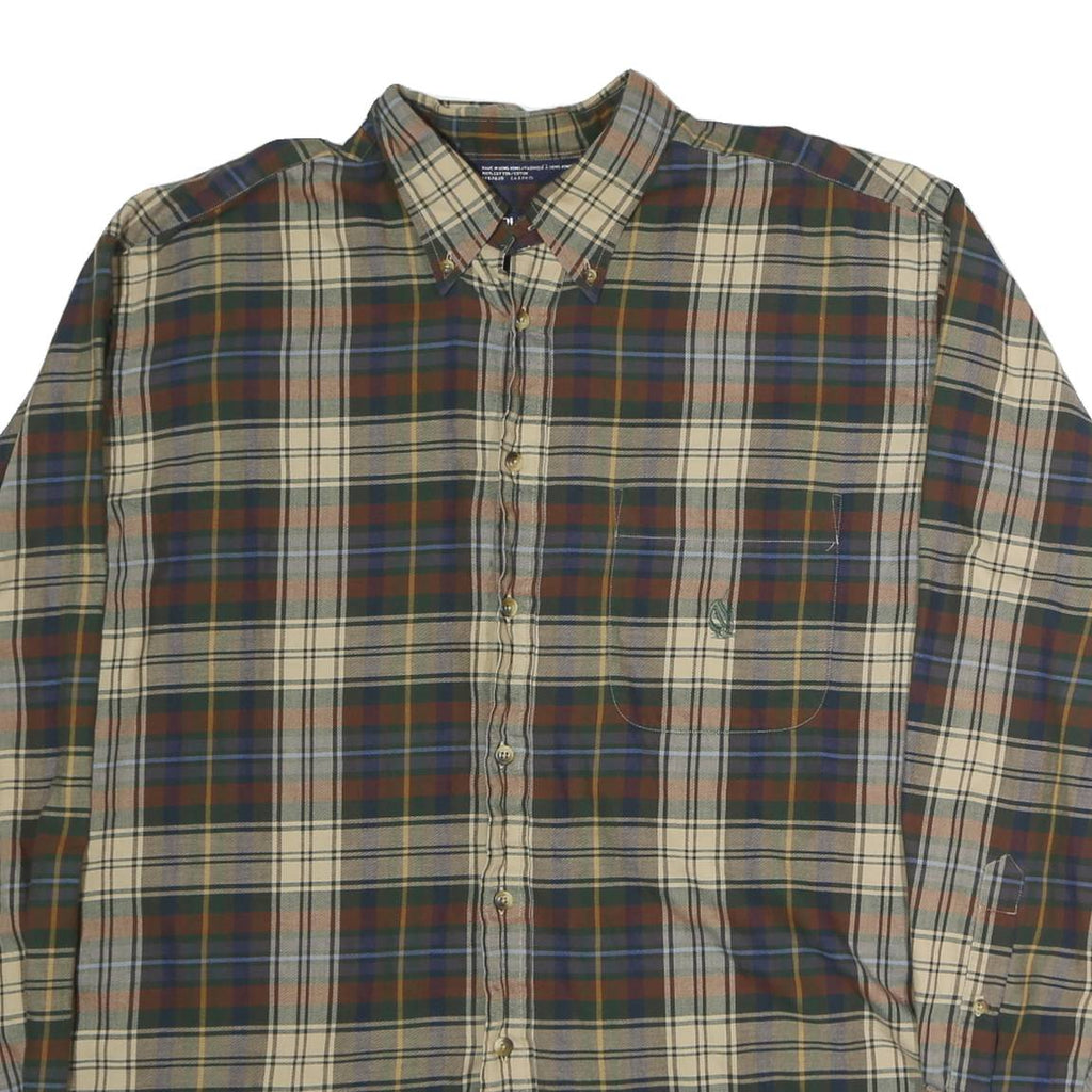 NAUTICA Mens Blue Beige Green Plaid Shirt XL Button-Down Long Sleeve Cotton