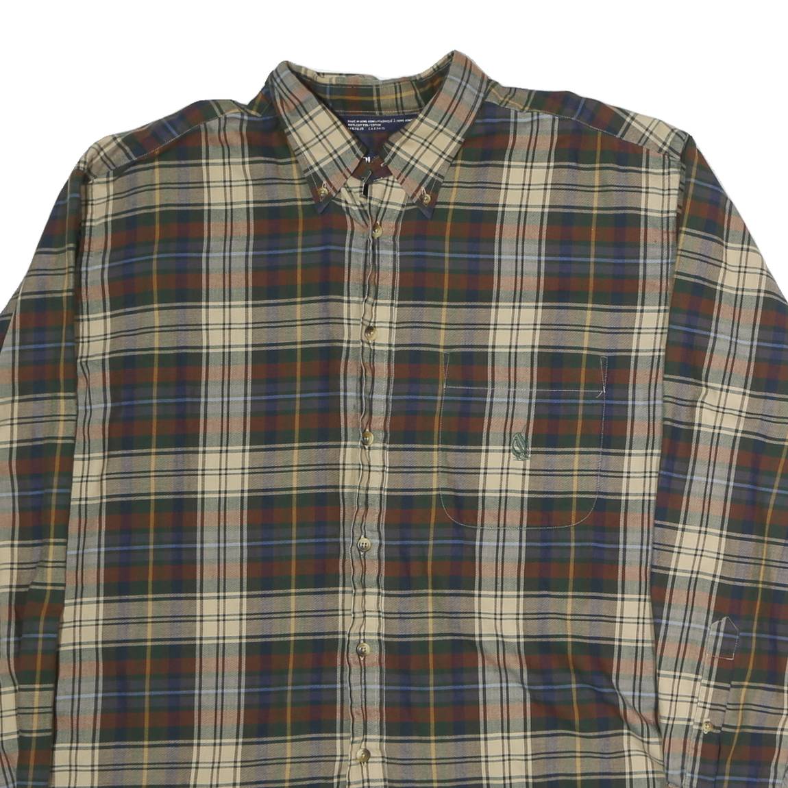 NAUTICA Mens Blue Beige Green Plaid Shirt XL Button-Down Long Sleeve Cotton
