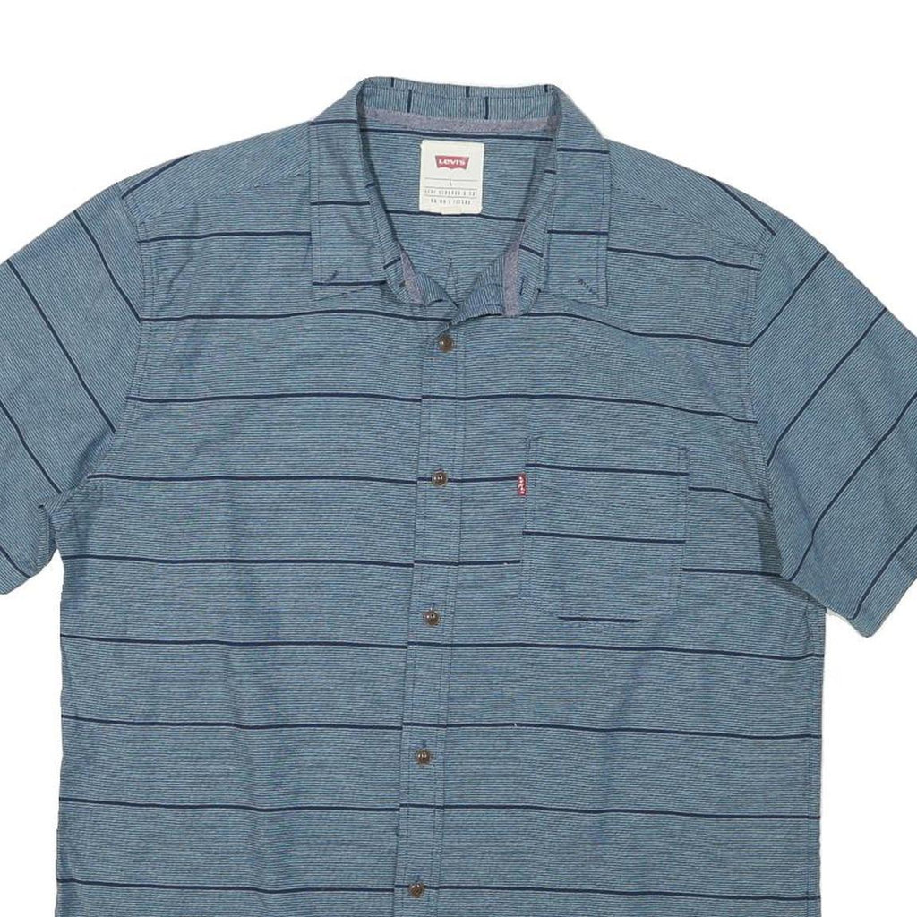 LEVI'S Mens Blue & Navy Striped Casual Shirt L Button Short Sleeve Cotton Blend