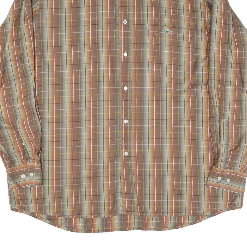 LACOSTE Mens Beige & Orange Check Shirt 2XL Cotton Blend Casual Wear