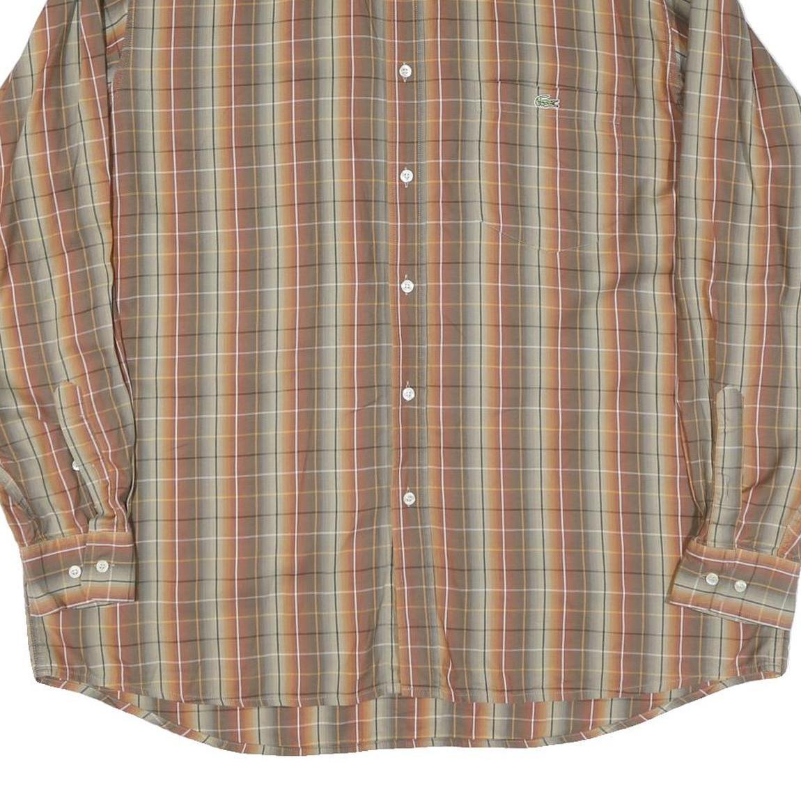 LACOSTE Mens Beige & Orange Check Shirt 2XL Cotton Blend Casual Wear