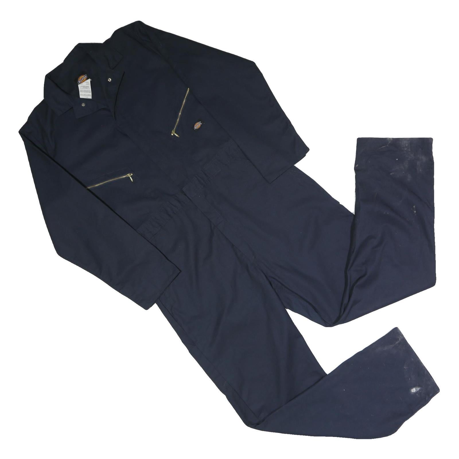 DICKIES Mens Navy Blue Dungarees Regular Polyester Blend L W40 L32 Workwear