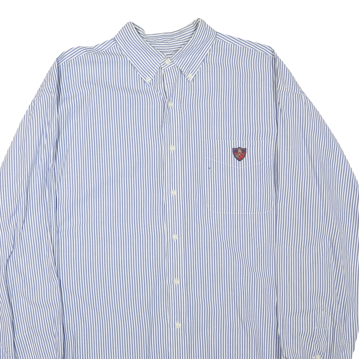 RALPH LAUREN Mens Blue Striped Cotton Blend Shirt XL Classic Button-Down Casual