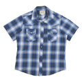 WRANGLER Mens Blue Check Shirt L Western Style Short Sleeve Cotton Blend