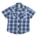 WRANGLER Mens Blue Check Shirt L Western Style Short Sleeve Cotton Blend
