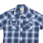 WRANGLER Mens Blue Check Shirt L Western Style Short Sleeve Cotton Blend