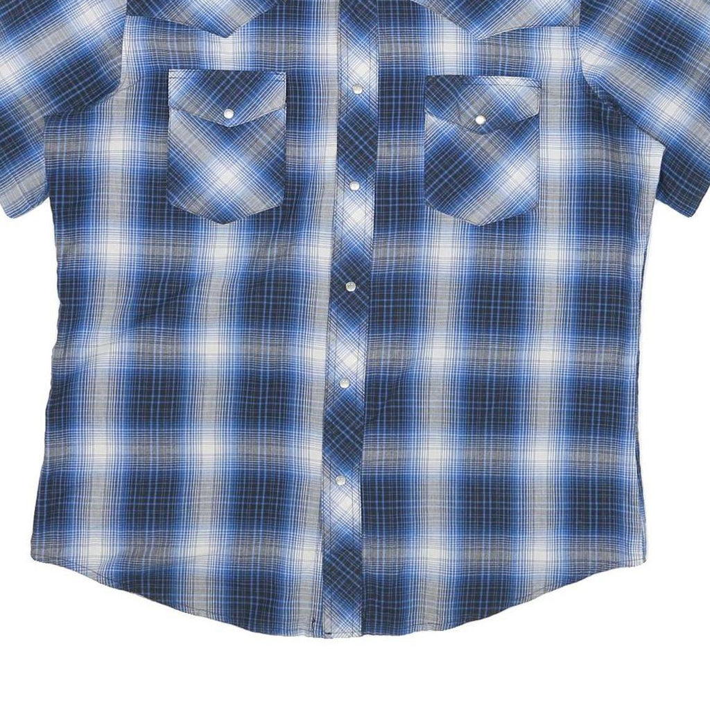 WRANGLER Mens Blue Check Shirt L Western Style Short Sleeve Cotton Blend