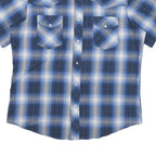 WRANGLER Mens Blue Check Shirt L Western Style Short Sleeve Cotton Blend