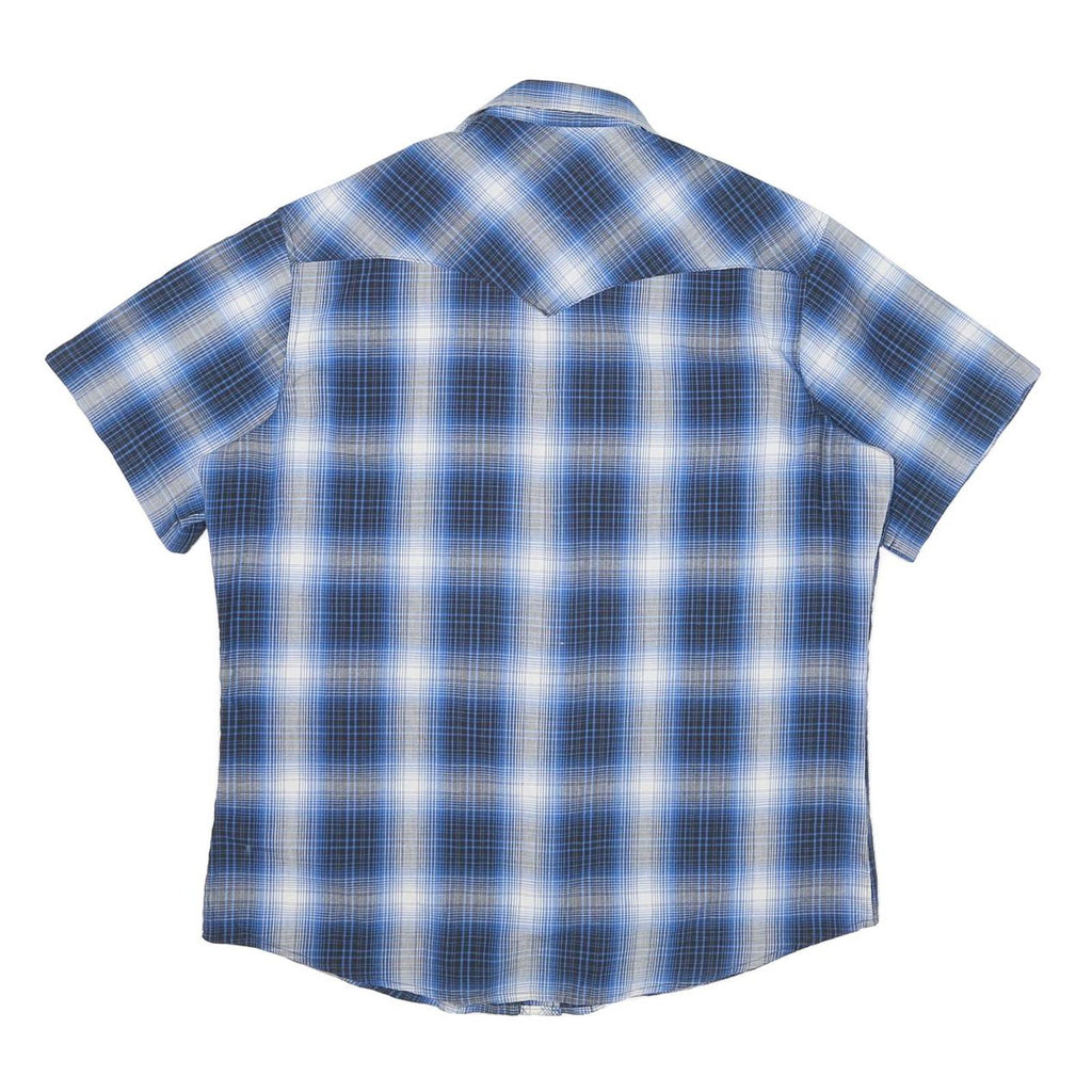WRANGLER Mens Blue Check Shirt L Western Style Short Sleeve Cotton Blend