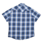 WRANGLER Mens Blue Check Shirt L Western Style Short Sleeve Cotton Blend