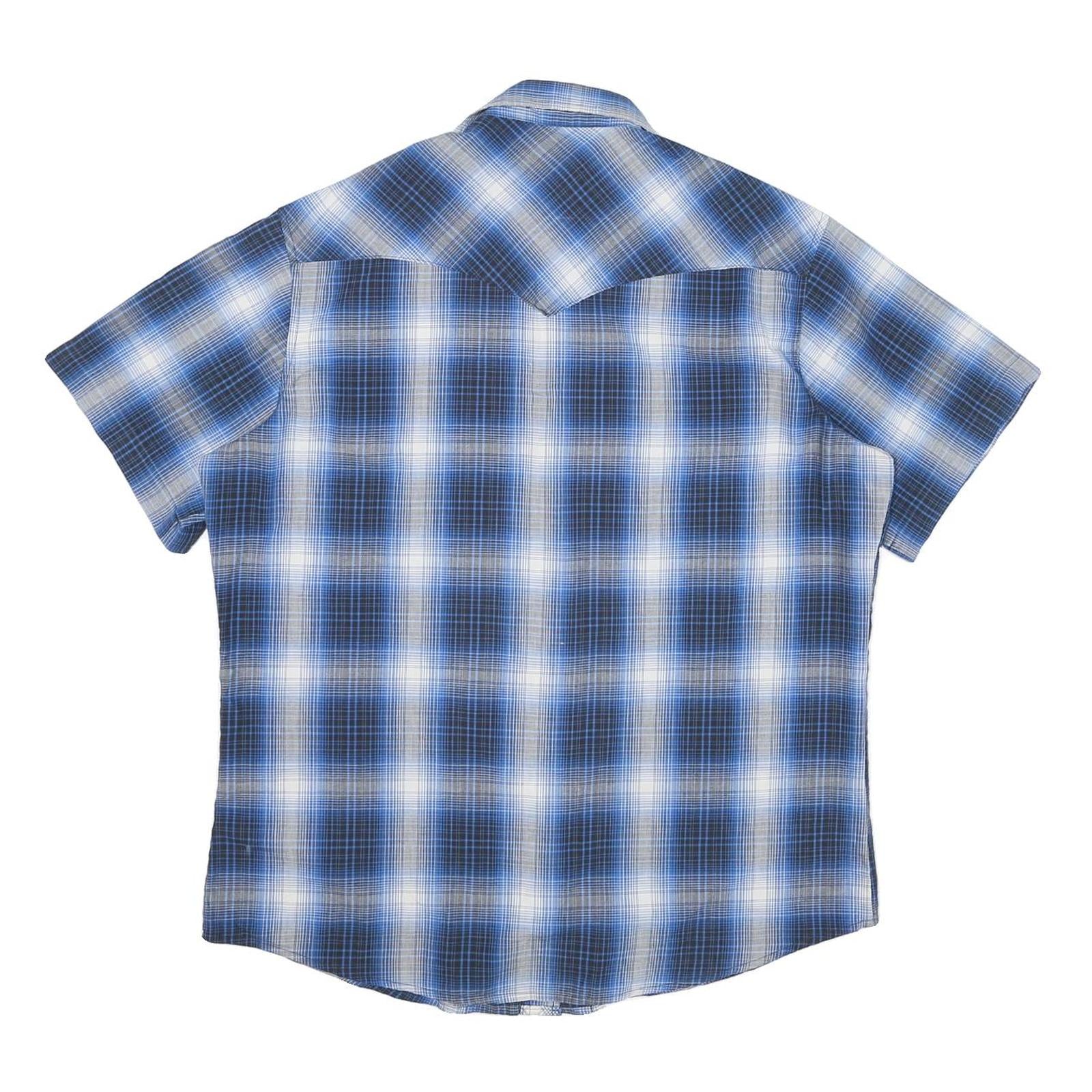 WRANGLER Mens Blue Check Shirt L Western Style Short Sleeve Cotton Blend