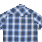 WRANGLER Mens Blue Check Shirt L Western Style Short Sleeve Cotton Blend