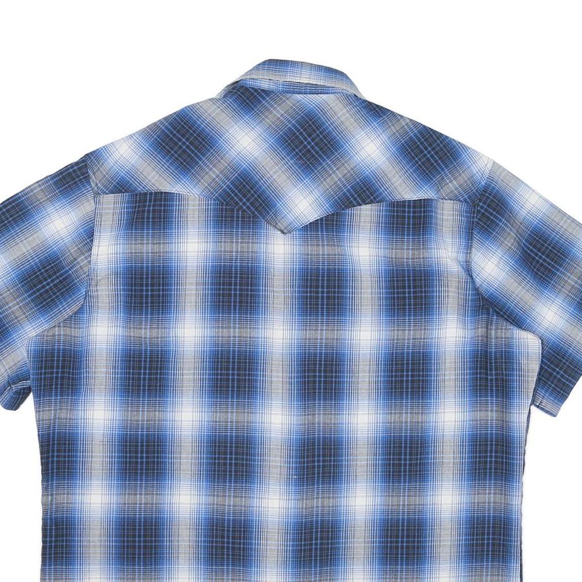 WRANGLER Mens Blue Check Shirt L Western Style Short Sleeve Cotton Blend