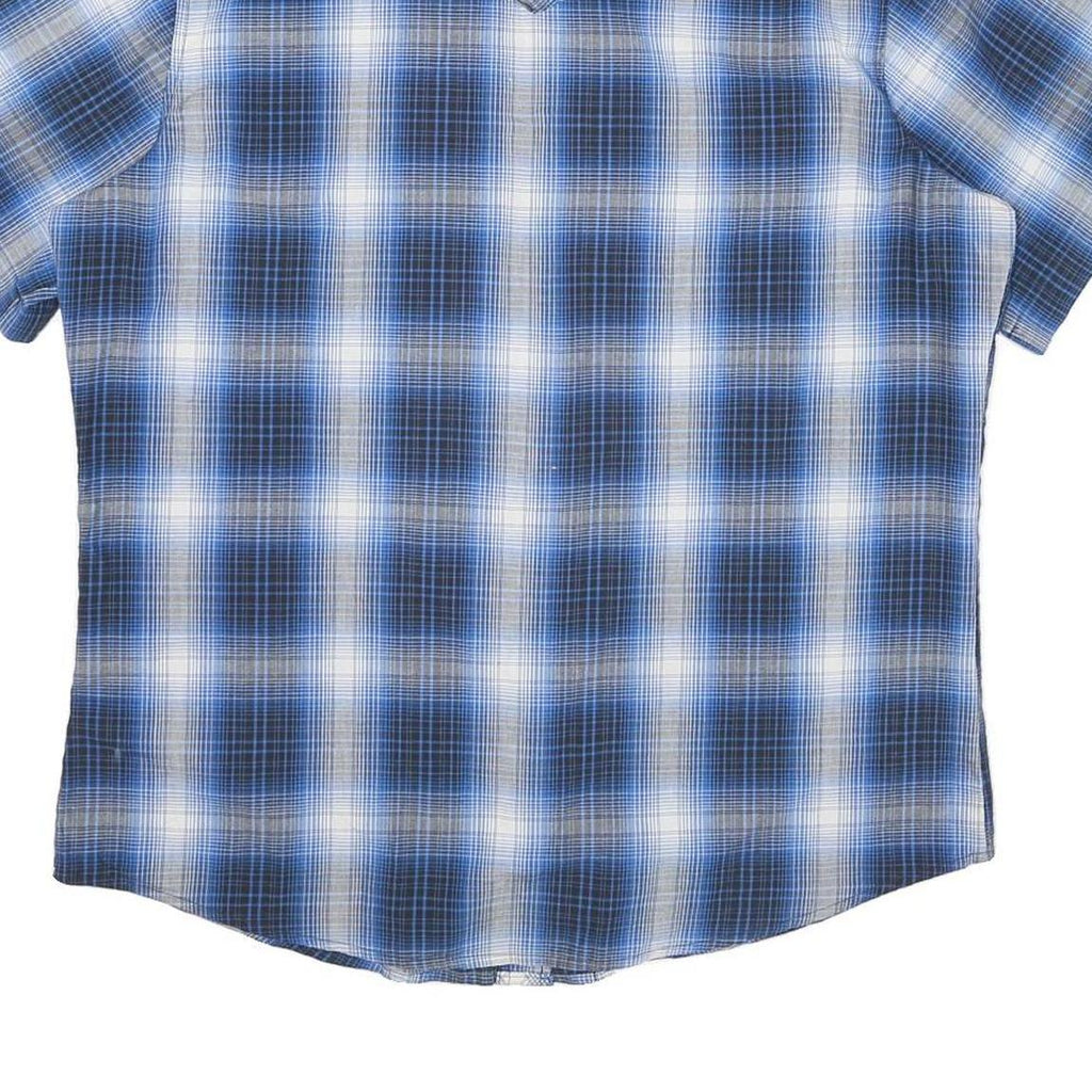 WRANGLER Mens Blue Check Shirt L Western Style Short Sleeve Cotton Blend