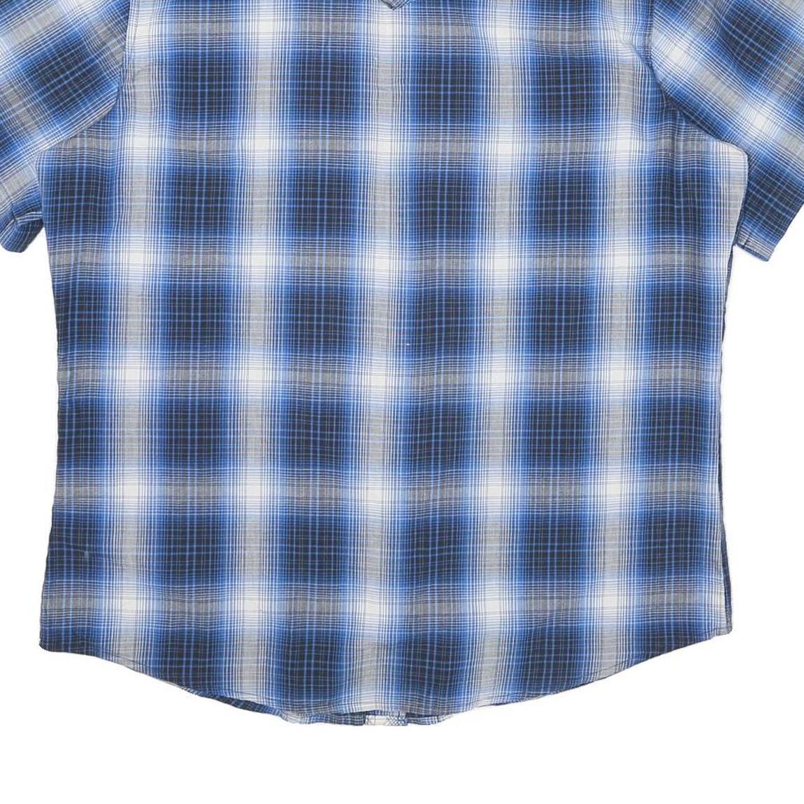 WRANGLER Mens Blue Check Shirt L Western Style Short Sleeve Cotton Blend