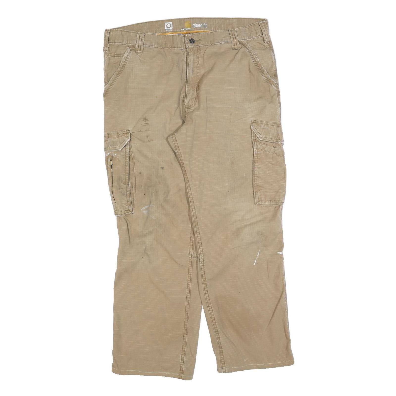 CARHARTT Mens Cotton Blend Beige Regular Fit Straight Leg Trousers W38 L29