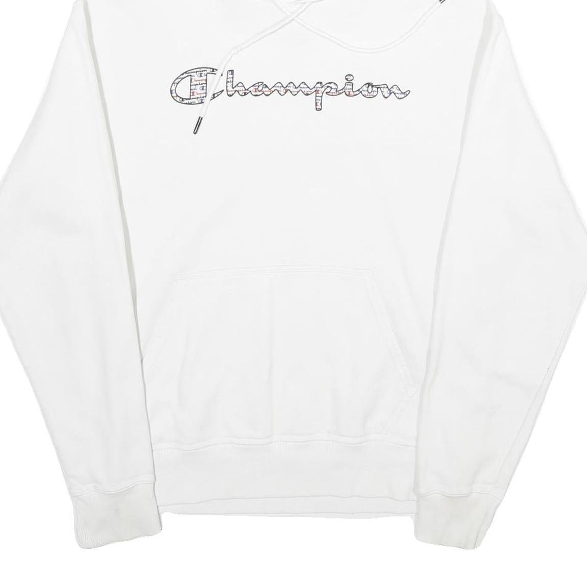 CHAMPION Mens White Hoodie M Classic Pullover Cotton Blend Drawstring Hood