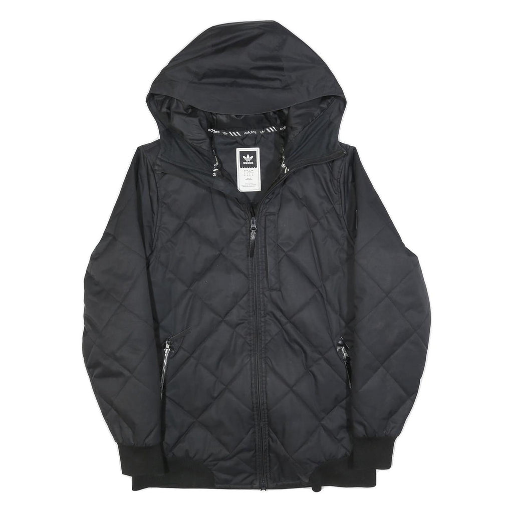 ADIDAS Womens Black Quilted Hooded Jacket UK 16 Polyester Blend Zip Casual