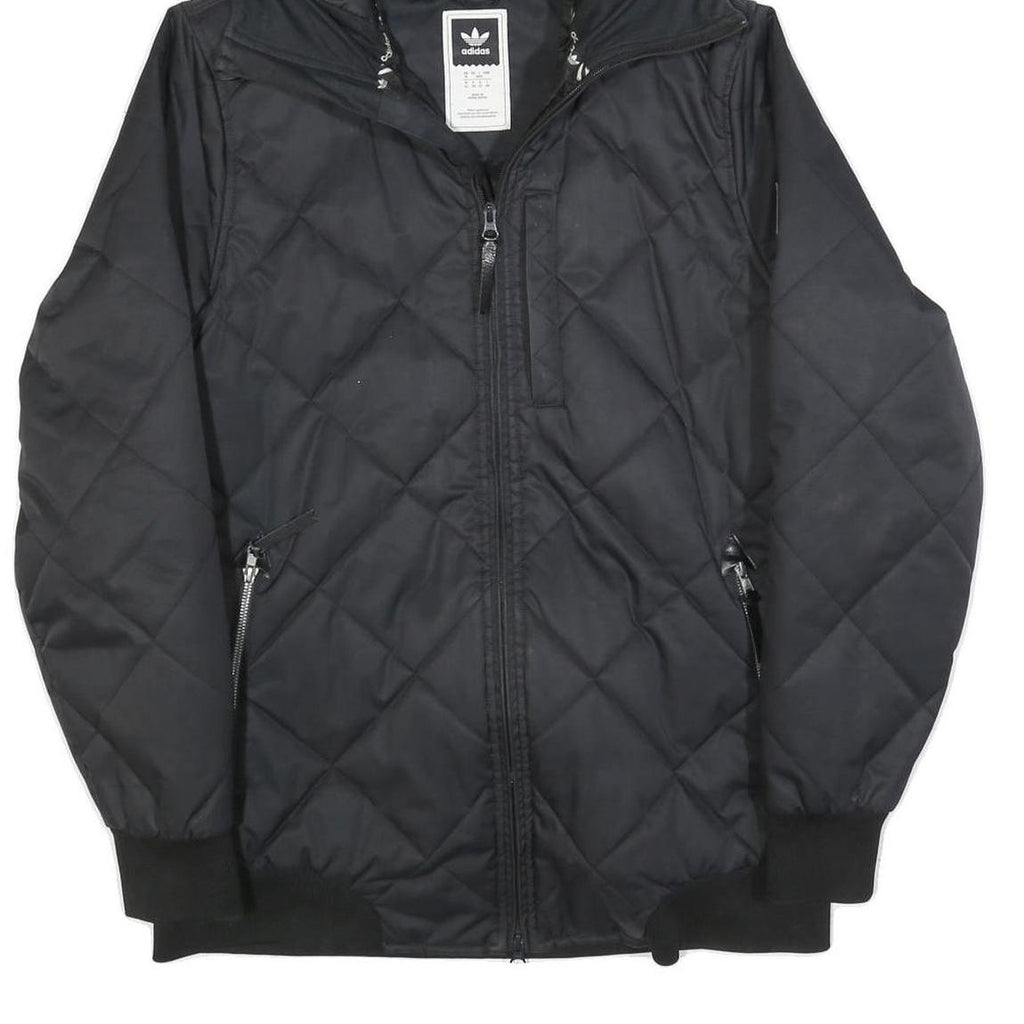 ADIDAS Womens Black Quilted Hooded Jacket UK 16 Polyester Blend Zip Casual