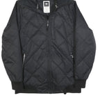 ADIDAS Womens Black Quilted Hooded Jacket UK 16 Polyester Blend Zip Casual