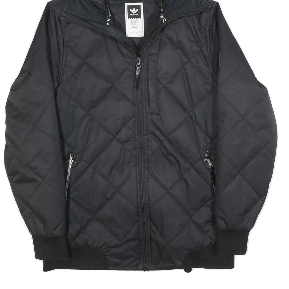 ADIDAS Womens Black Quilted Hooded Jacket UK 16 Polyester Blend Zip Casual