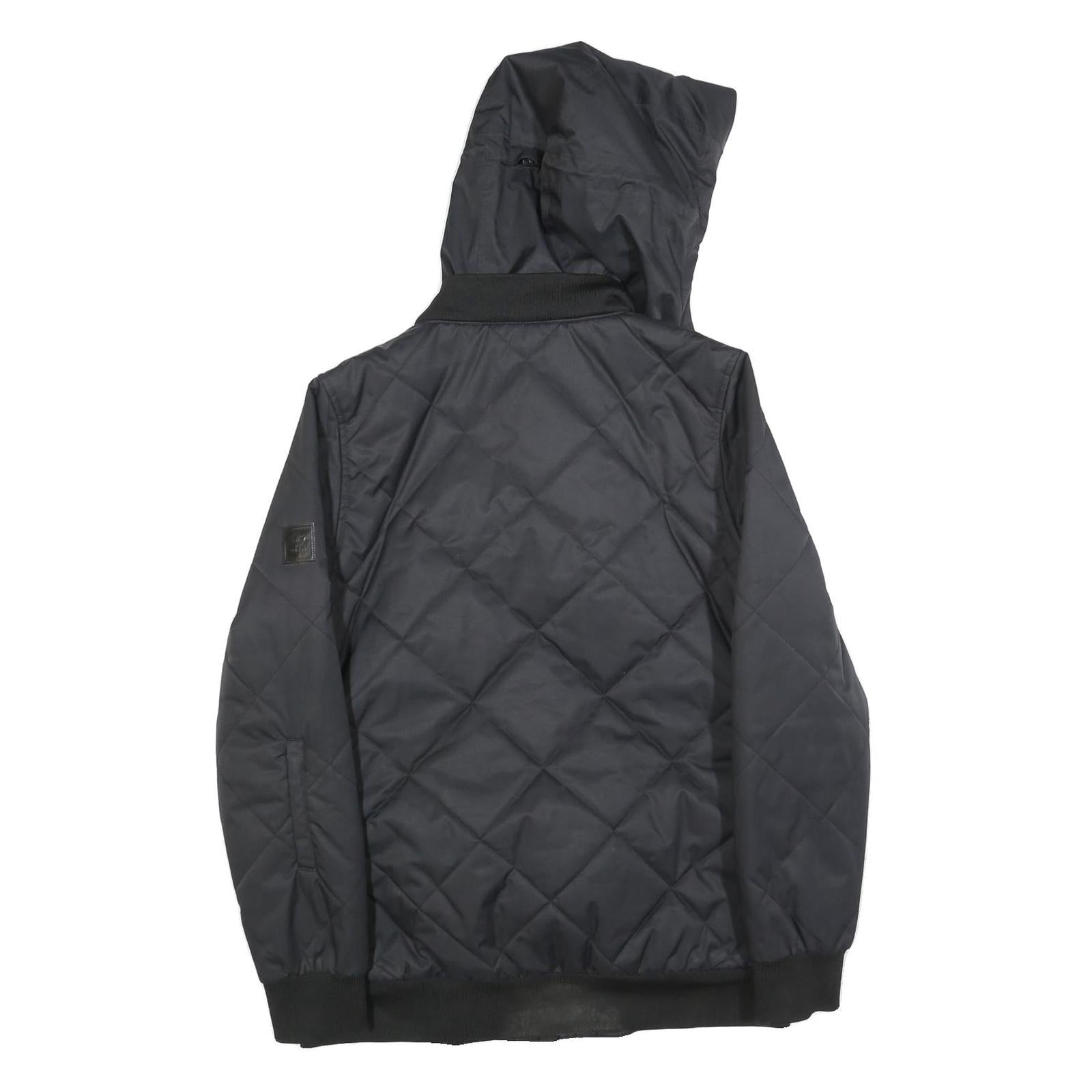 ADIDAS Womens Black Quilted Hooded Jacket UK 16 Polyester Blend Zip Casual