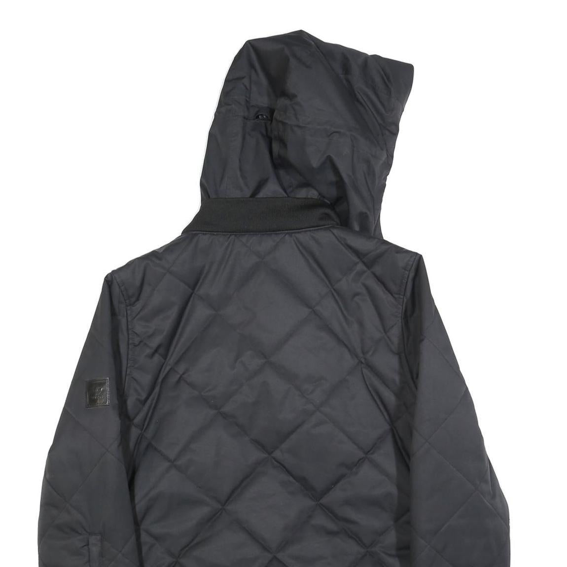 ADIDAS Womens Black Quilted Hooded Jacket UK 16 Polyester Blend Zip Casual