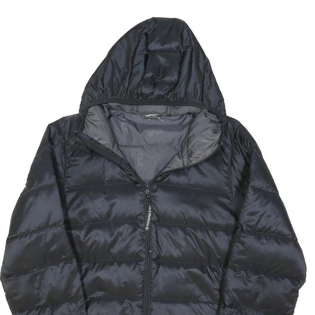 JACK WOLFSKIN Womens Black Down Hooded Jacket M Shiny Lightweight Puffer Warm