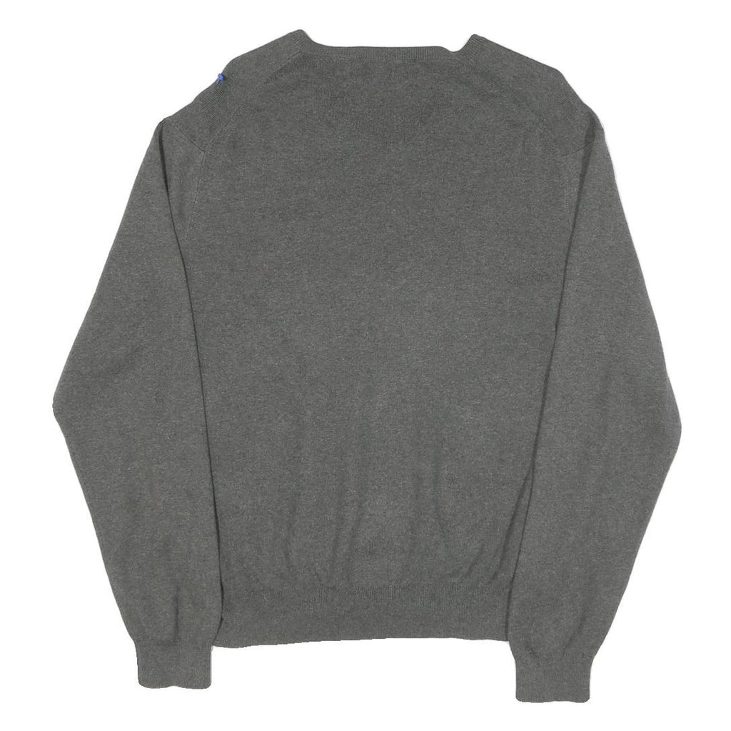 POLO RALPH LAUREN Mens Grey Plain Cotton Blend V-Neck Jumper L Classic Knitwear