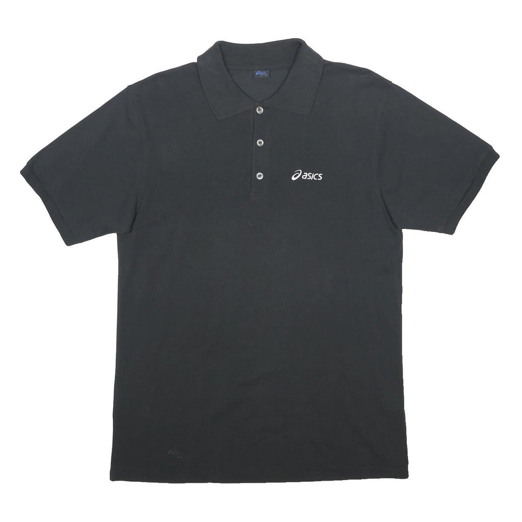 ASICS Mens Black Short Sleeve Plain Polo Shirt L Cotton Casual Sportswear