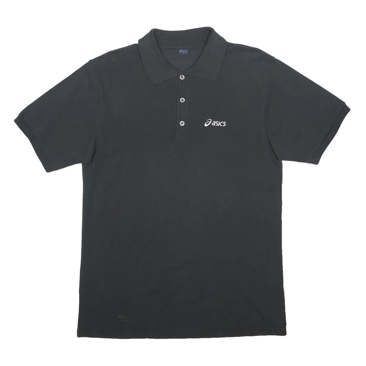 ASICS Mens Black Short Sleeve Plain Polo Shirt L Cotton Casual Sportswear