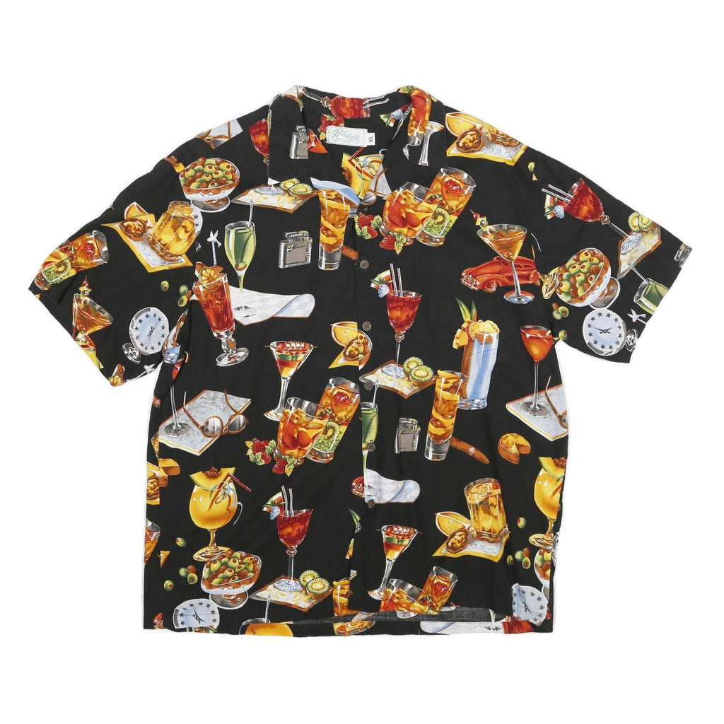 KOLEKOLE Mens Black Cocktail Print Shirt XL Summer Holiday Casual