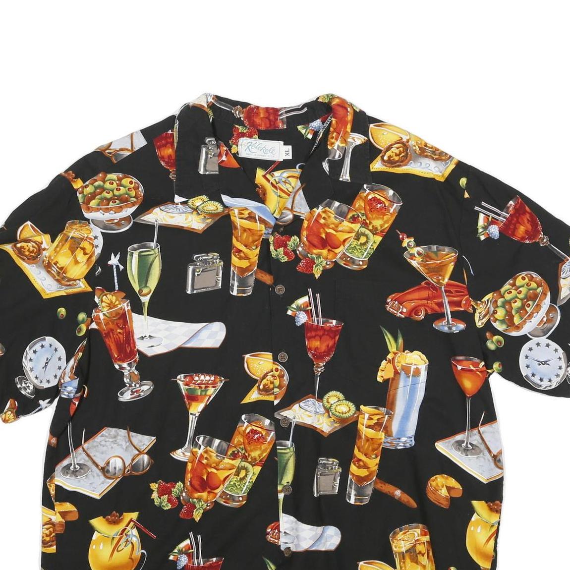 KOLEKOLE Mens Black Cocktail Print Shirt XL Summer Holiday Casual