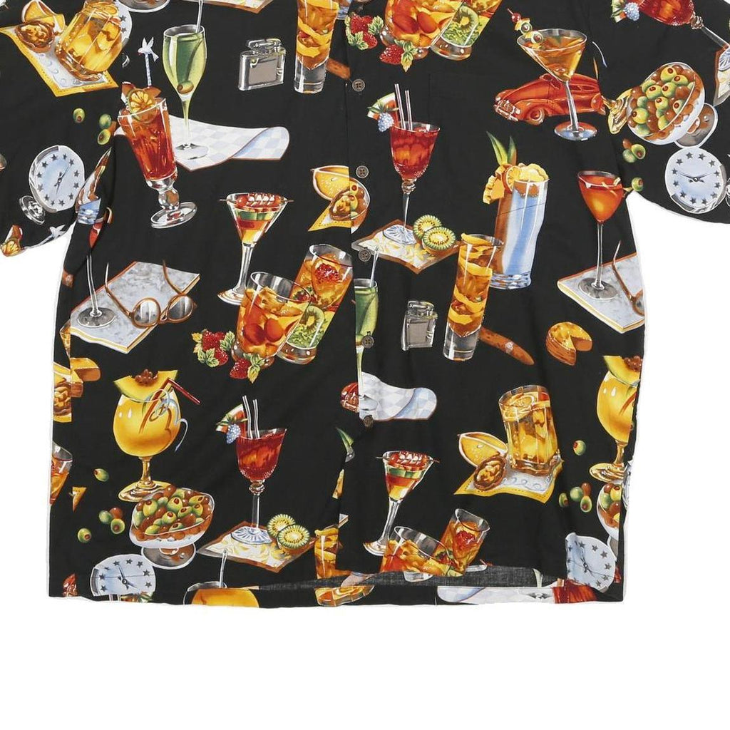 KOLEKOLE Mens Black Cocktail Print Shirt XL Summer Holiday Casual