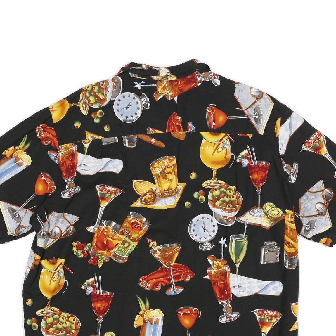 KOLEKOLE Mens Black Cocktail Print Shirt XL Summer Holiday Casual