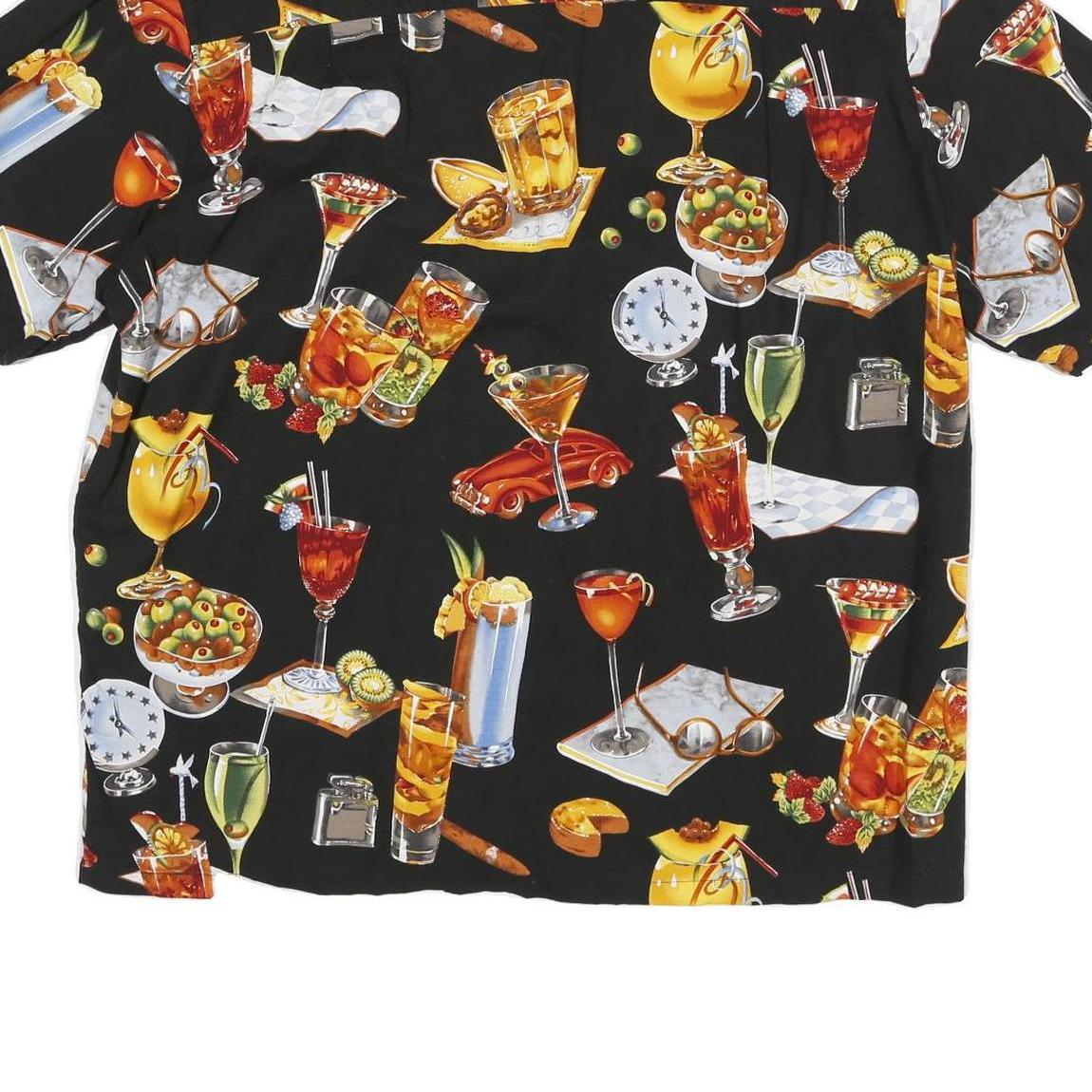 KOLEKOLE Mens Black Cocktail Print Shirt XL Summer Holiday Casual