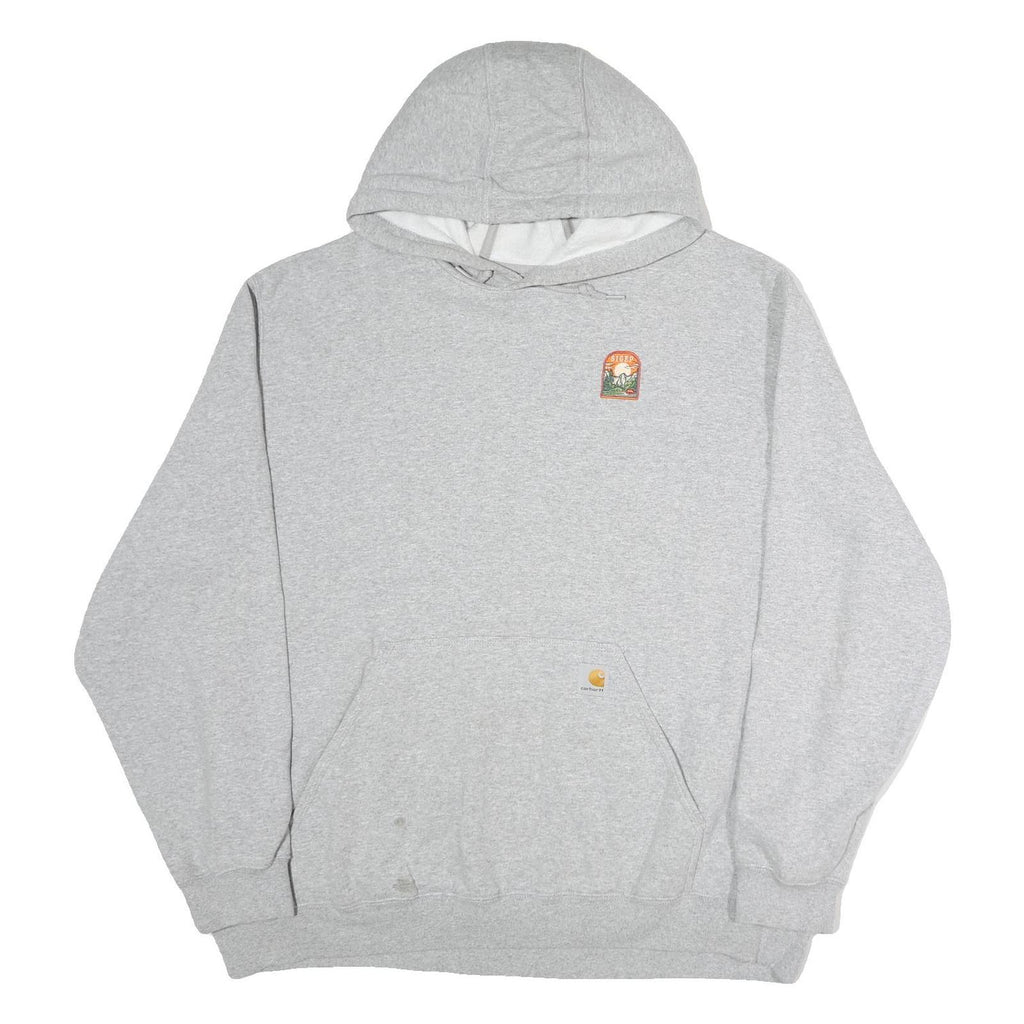 CARHARTT Mens Grey Small Logo Pullover Hoodie 2XL Cotton Casual Sweater