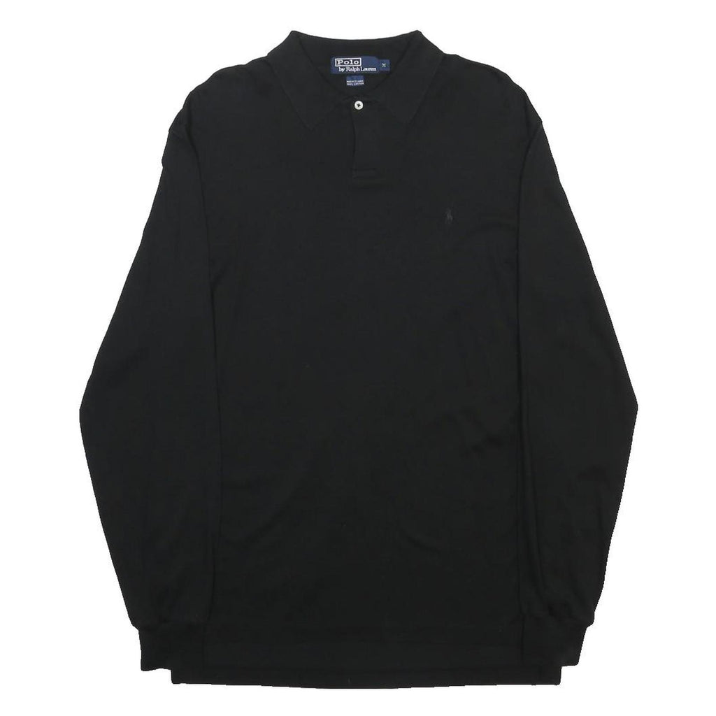 POLO RALPH LAUREN Mens Black Long Sleeve Plain M Cotton Blend Polo Shirt Classic