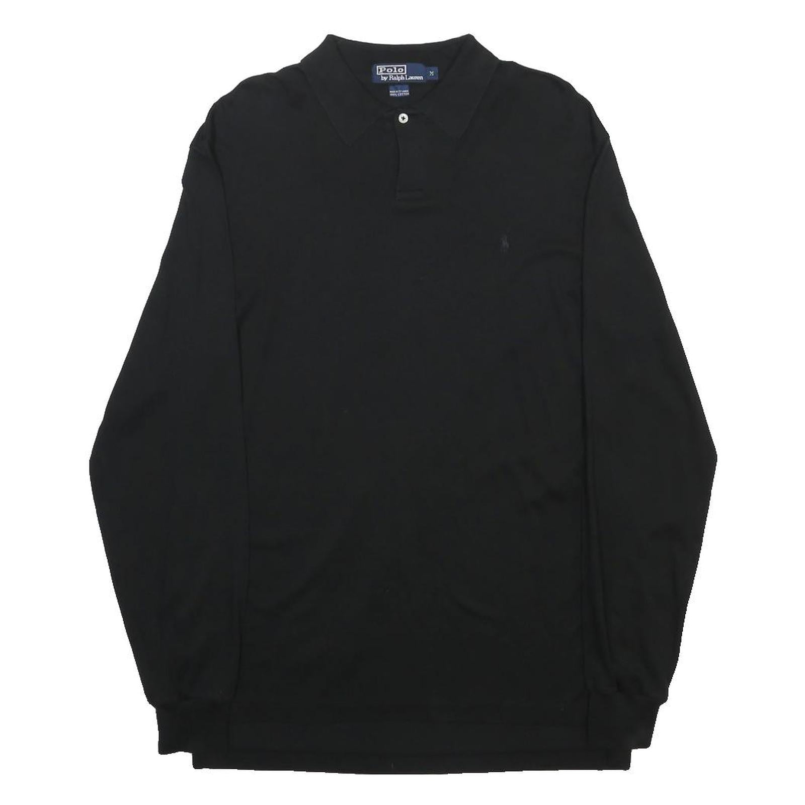 POLO RALPH LAUREN Mens Black Long Sleeve Plain M Cotton Blend Polo Shirt Classic