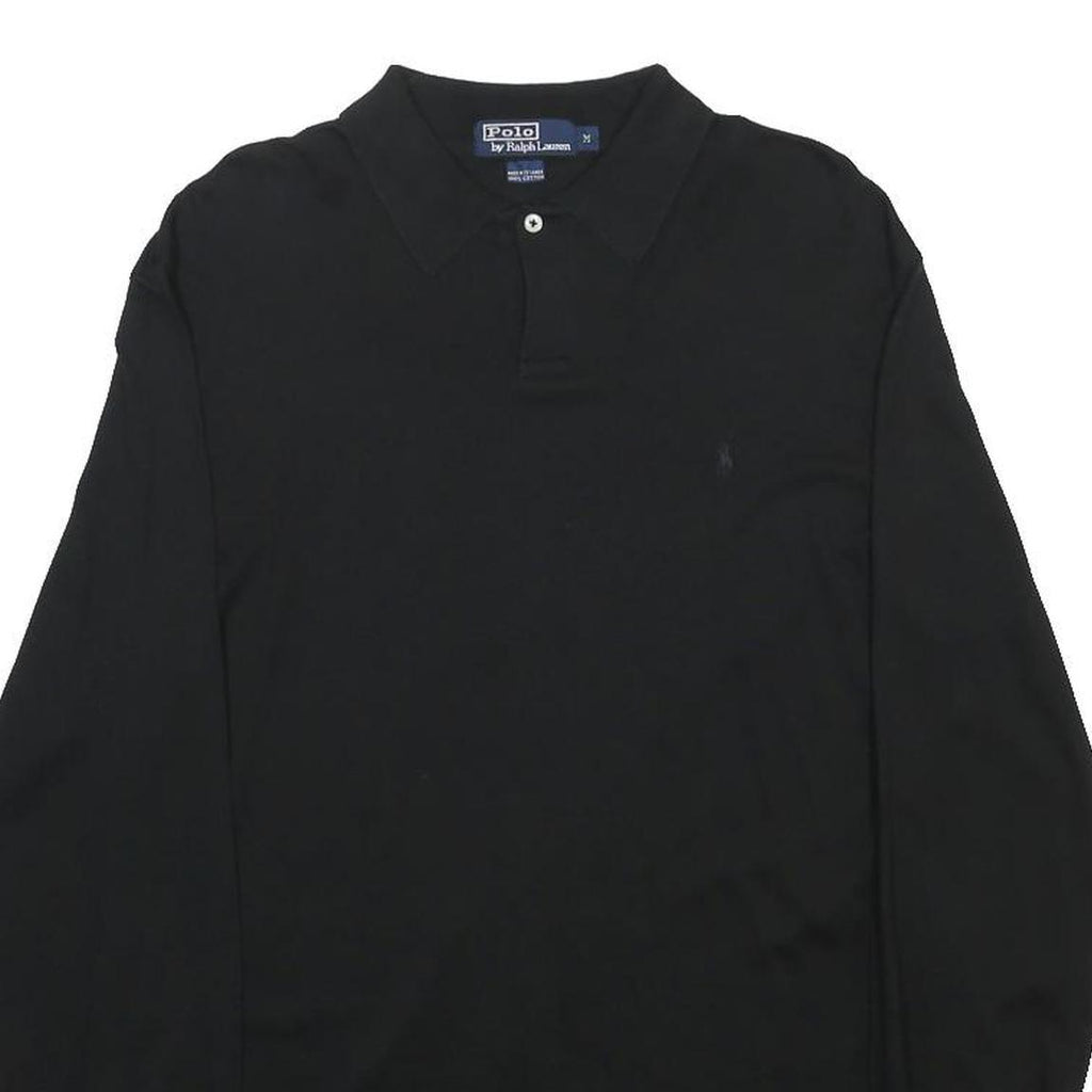 POLO RALPH LAUREN Mens Black Long Sleeve Plain M Cotton Blend Polo Shirt Classic