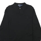 POLO RALPH LAUREN Mens Black Long Sleeve Plain M Cotton Blend Polo Shirt Classic