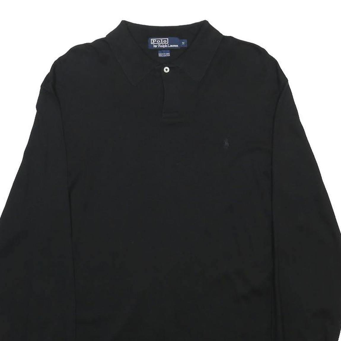 POLO RALPH LAUREN Mens Black Long Sleeve Plain M Cotton Blend Polo Shirt Classic