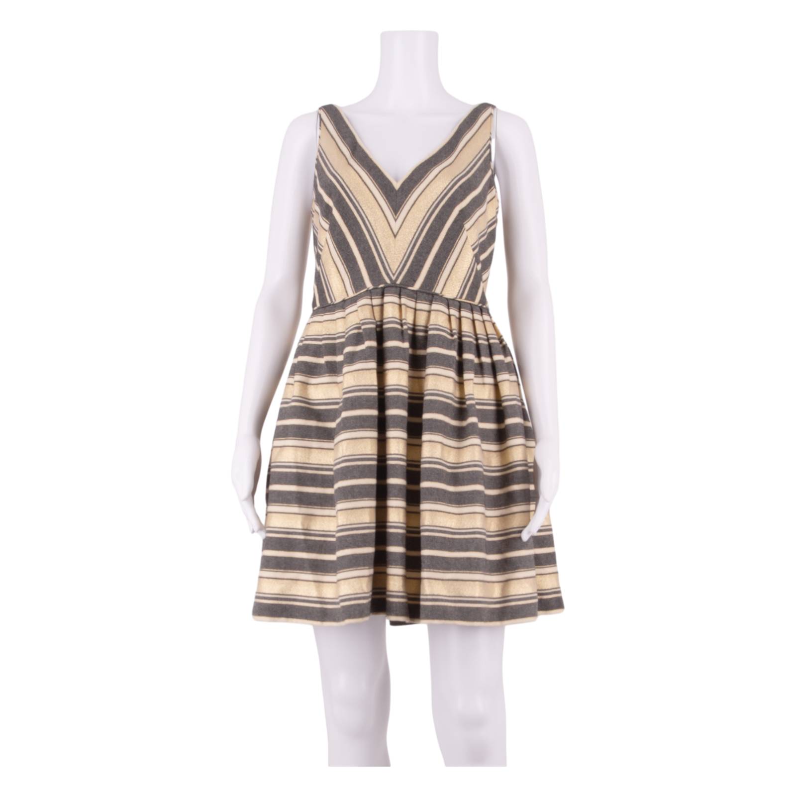 J.CREW Womens Skater Dress Gold Striped Sleeveless Short S