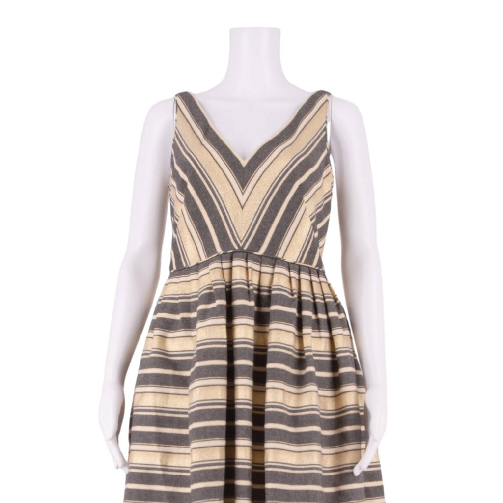 J.CREW Womens Skater Dress Gold Striped Sleeveless Short S