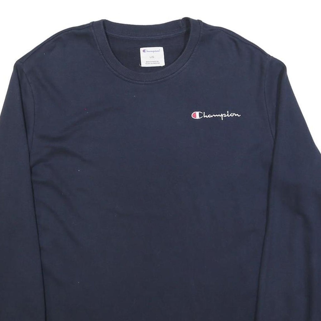 CHAMPION Mens Navy Blue Sweatshirt Crew Neck L Cotton Blend Pullover Logo
