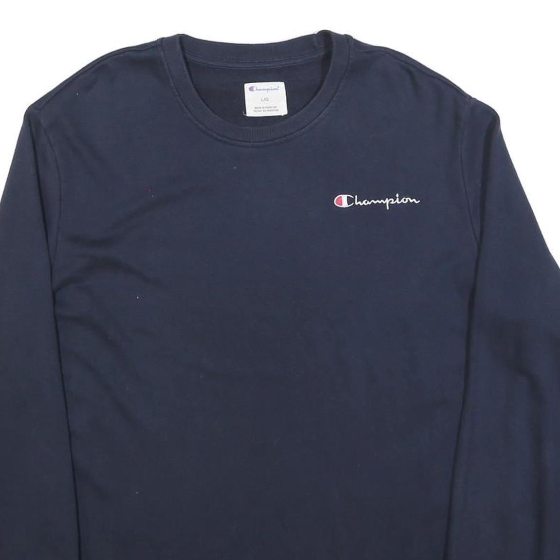 CHAMPION Mens Navy Blue Sweatshirt Crew Neck L Cotton Blend Pullover Logo